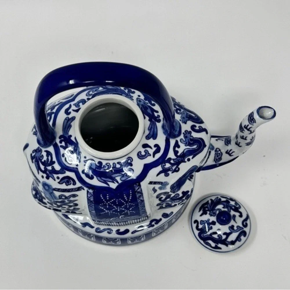 Vintage Elephant Chinoiserie Blue and White Teapot by Bombay